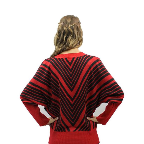 Chevron Striped V-Neck Sweater With Dolman Sleeves - Picture 3 of 8